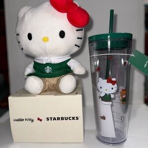 Starbucks Hello Kitty Plush and Tumbler Set - Red, Green, White